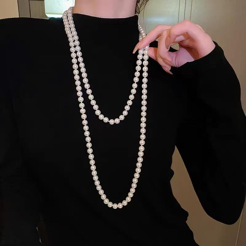 长款珍珠项链毛衣链多层贝珠项链女高档衣服链配饰挂件秋冬颈饰