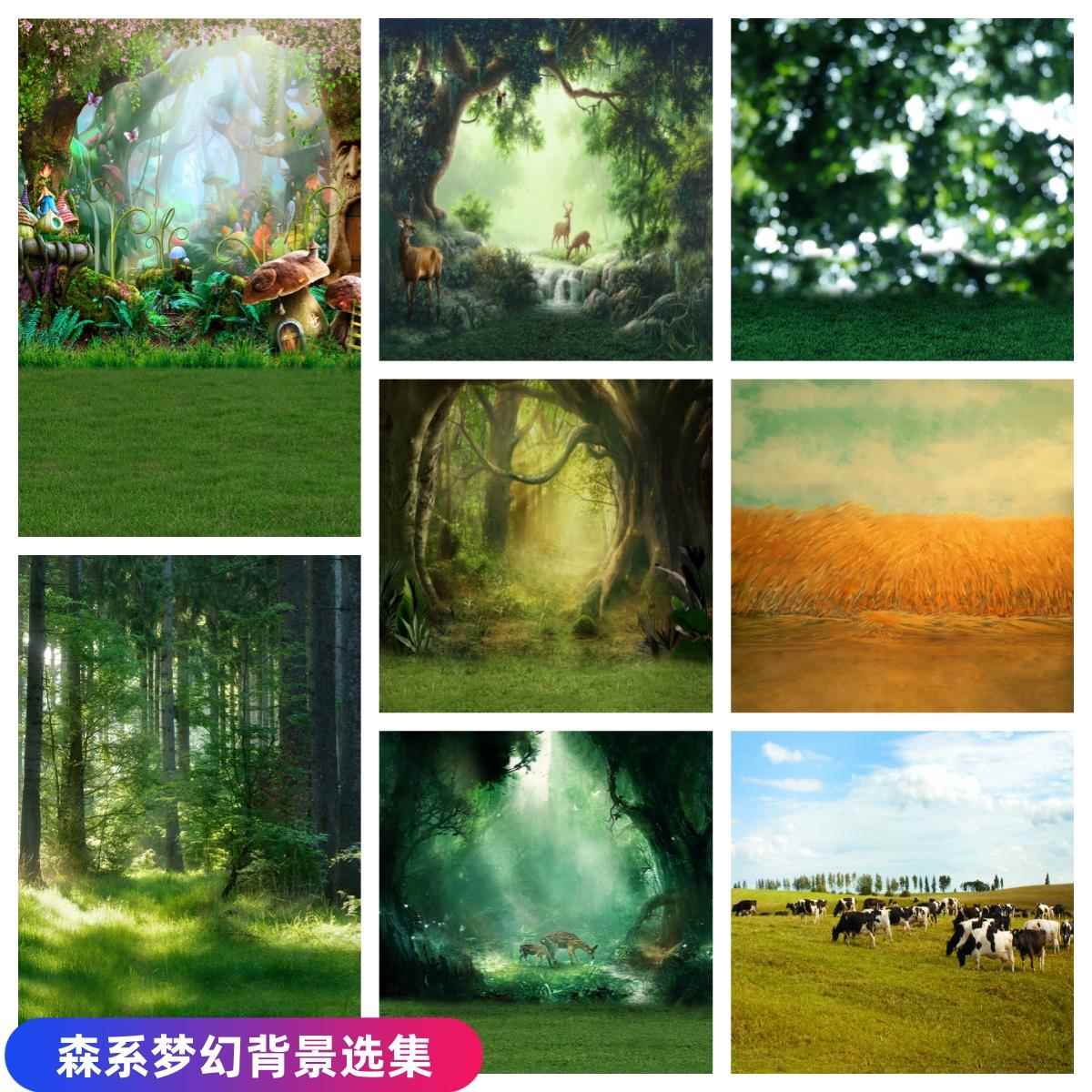 儿童森系精灵风景田园油画写真摄影背景布照相馆影棚拍照拍摄背景