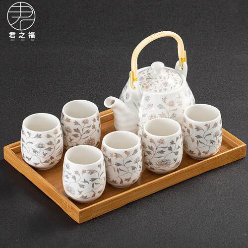 茶具茶盘套装青花瓷大号功夫陶瓷家用整套现代简约茶壶茶杯竹托