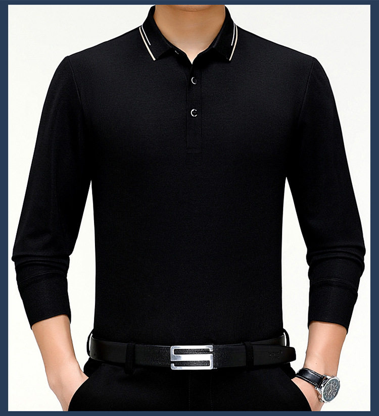 秋季新款衫男士桑蚕休闲中丝老年爸爸装翻领长恤袖打底