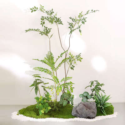 中小型仿真绿植造景组合室内玄关假植物景观装饰橱窗仿生苔藓盆景