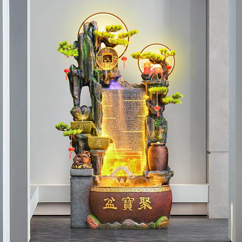 大型落地假山循环流水鱼缸摆件风水轮公司景观客厅办公室水景装饰