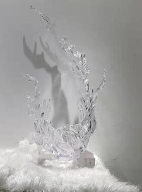 厂家直销透明树脂浪花摆件新中式现代轻奢抽象艺术家居装饰品
