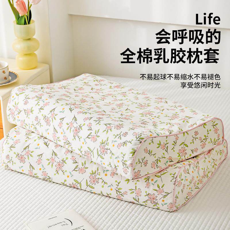 全棉乳胶枕套30x50小清新儿童纯棉枕头套40x60枕芯套单个装记忆枕