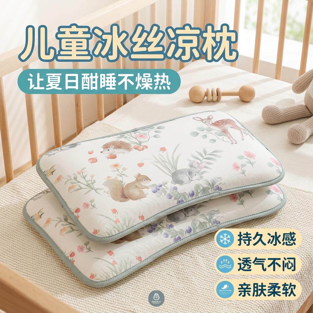 婴儿夏天枕头新生宝宝小孩睡觉1-6岁幼儿园冰丝透气单人午睡凉枕