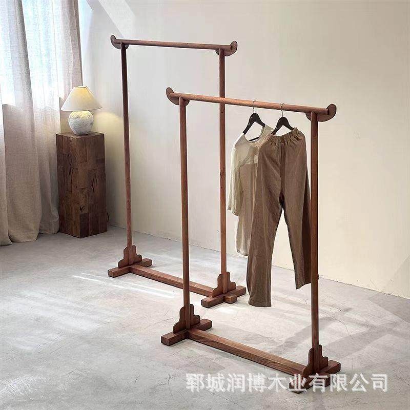 老榆木衣帽架家用客厅挂衣架仿古衣架实木落地式置物架榆木家具