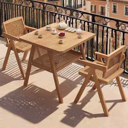 简木洽谈桌b995989网红一桌两椅休小户型闲藤椅三件套实阳约台茶