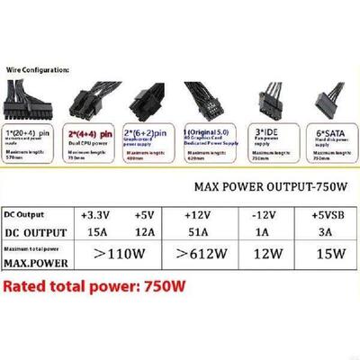 180-240V 750W Computer Gaming Power Supply with Cooling Fan