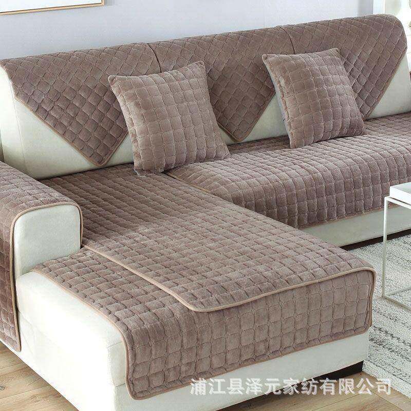 跨境加厚毛绒沙发垫防滑坐垫秋冬季法兰绒保暖沙发套罩巾贴标