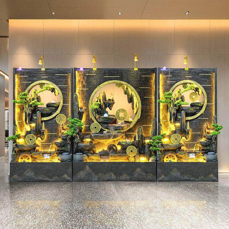 双面假山流水喷泉水幕墙公司前台别墅庭院玄关摆件办公室隔断高端