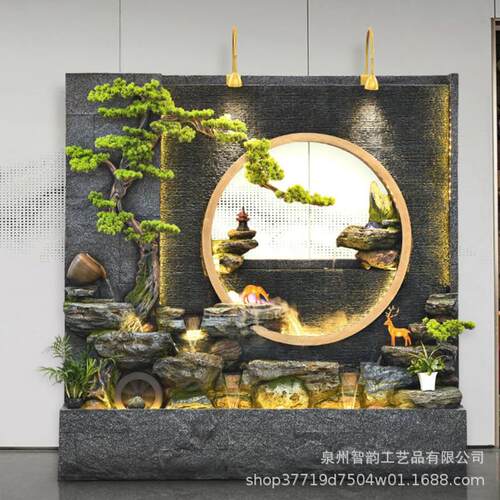 水幕墙假山流水摆件循环水玄关办公室别墅庭院喷泉鱼池装饰水景观