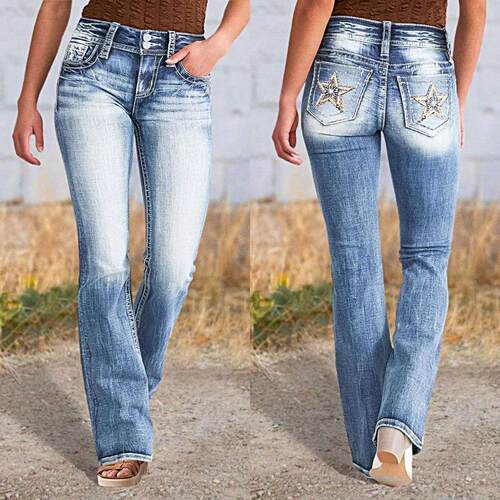 2025 Spring Embroidered Jeans Women Straight Leg Slim