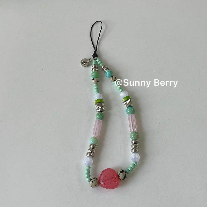 韩系ins小众少女粉陶瓷石夏日清新绿色串珠手机链ccd挂绳链条挂件