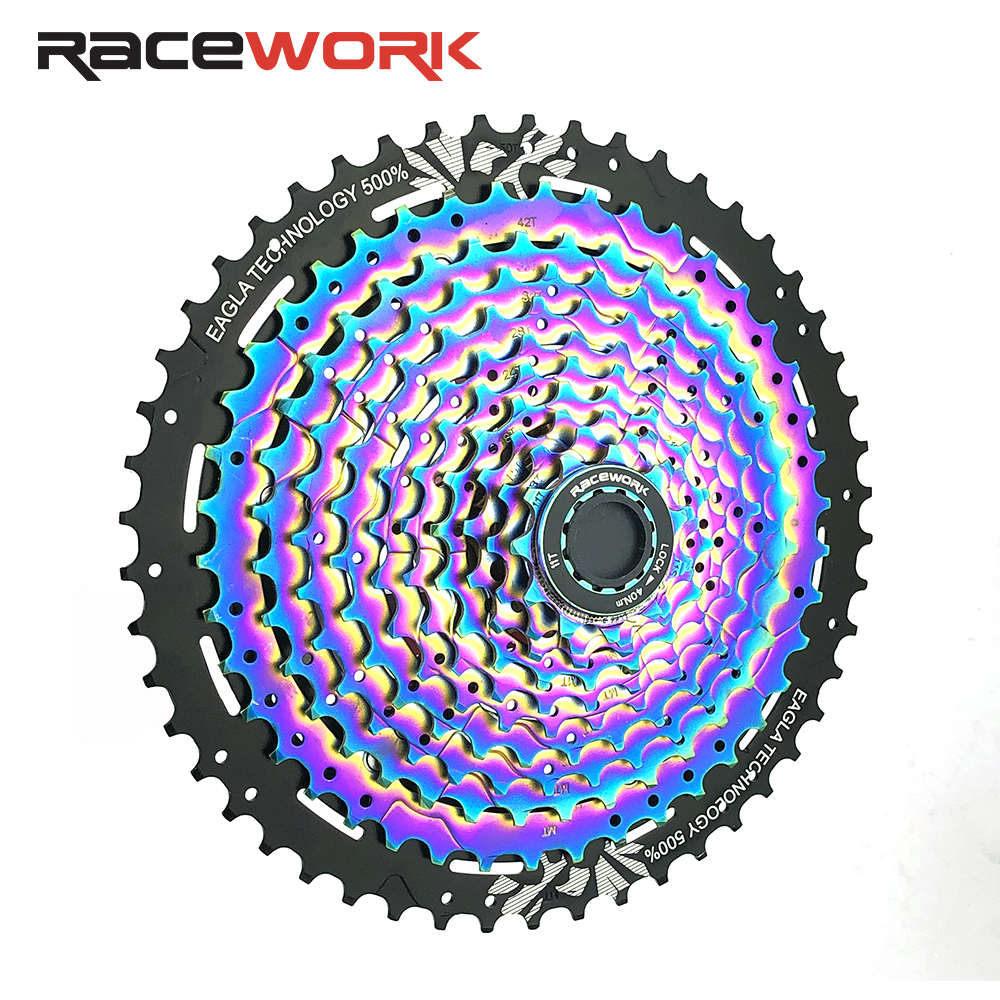 台产RACEWORK山地自行车飞轮11速12速50T炫彩色七彩卡式齿轮改装