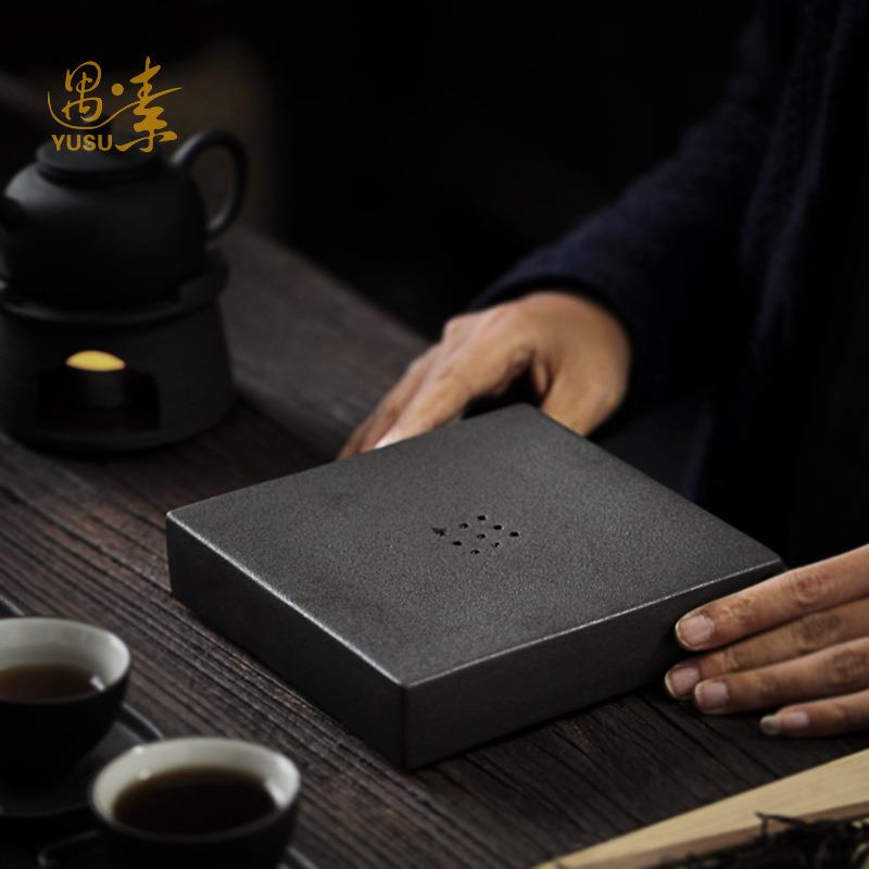遇素 黑陶方形壶承干泡台陶瓷储水托盘中式粗陶茶具配件小茶台