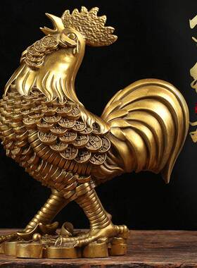 纯黄铜鸡大小号公鸡母鸡生肖金钱鸡摆件家居装饰品客厅工艺品摆件