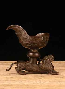 古玩爵杯复古青铜龙爵酒杯仿古酒樽尊帝王杯客厅酒柜装饰道具摆件