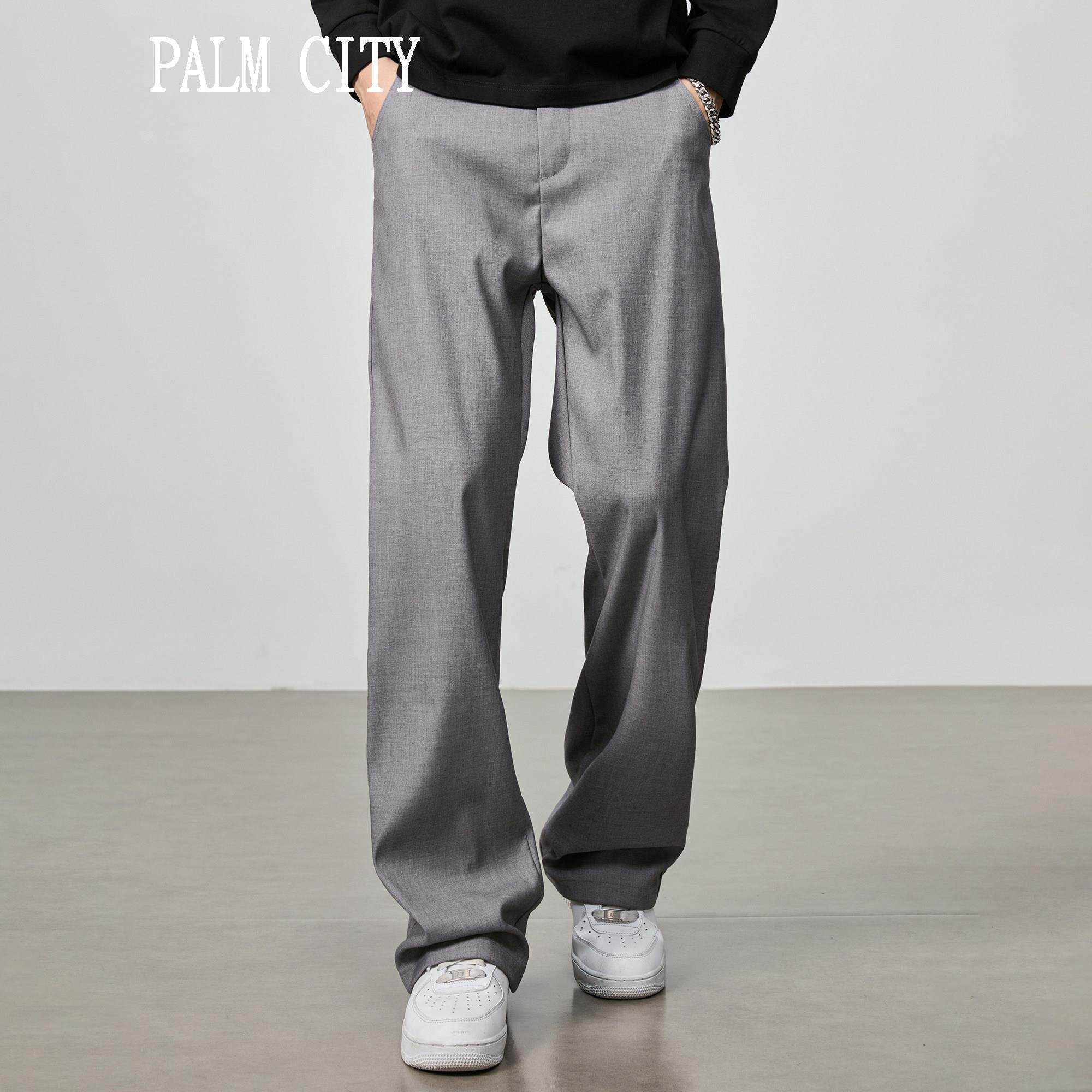 palm city高端美式基础通勤款西装裤男垂顺感直筒休闲裤灰色夏季