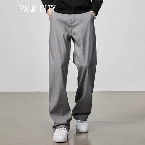 palm city高端美式基础通勤款西装裤男垂顺感直筒休闲裤灰色夏季