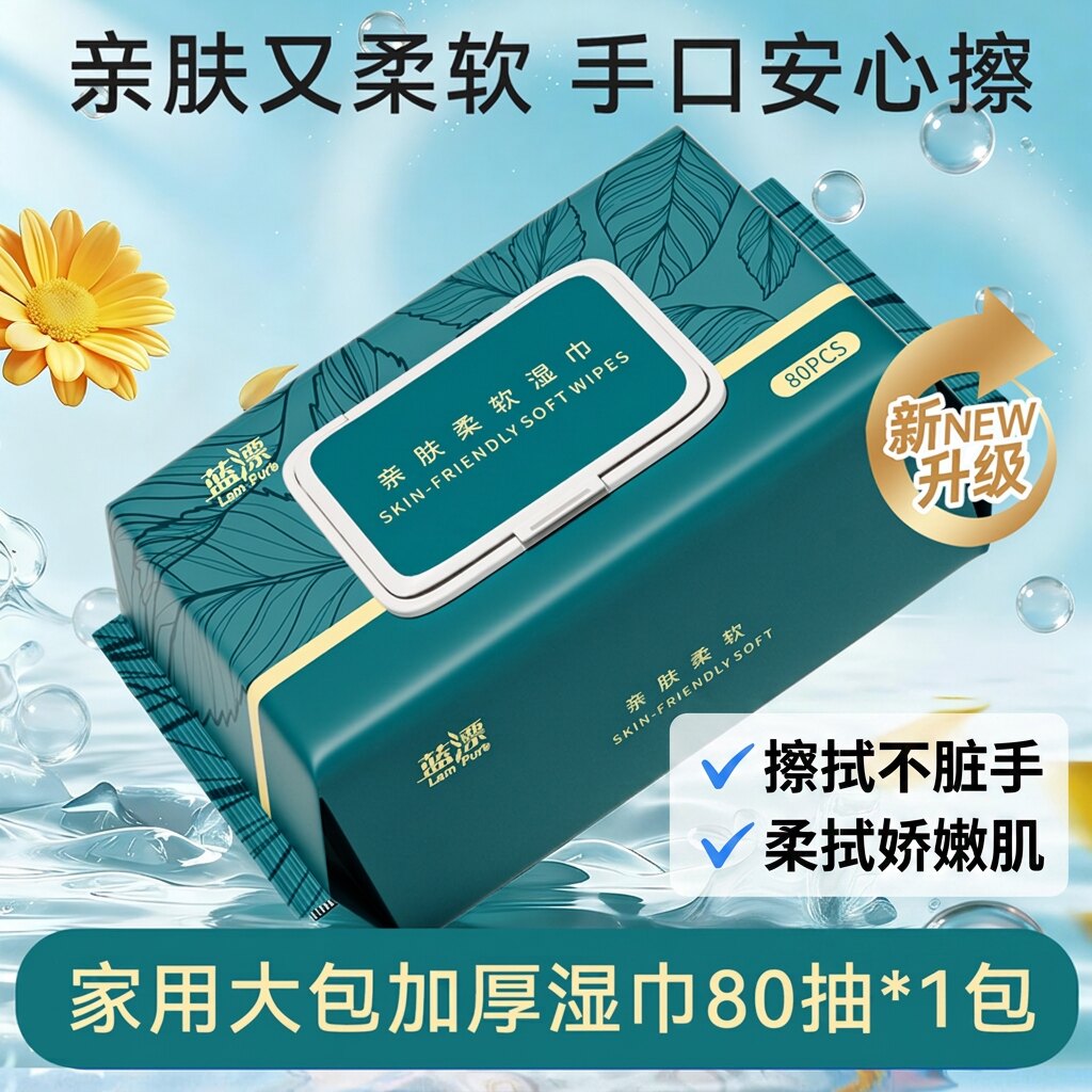 蓝漂湿巾80抽加大加厚家庭实惠装