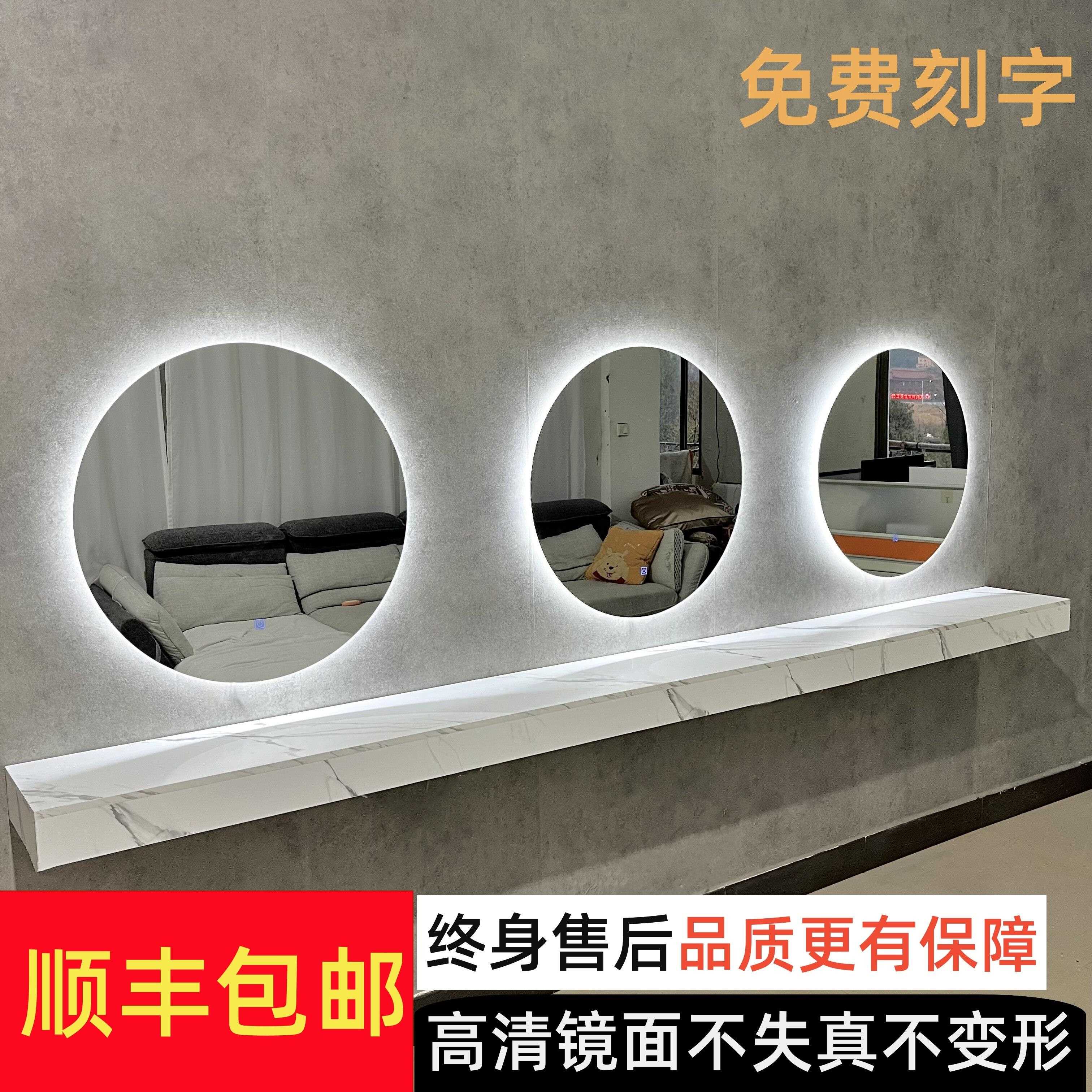 理髲店镜子美发店专用烫染镜台网红带灯潮款单面壁挂式发廊镜子
