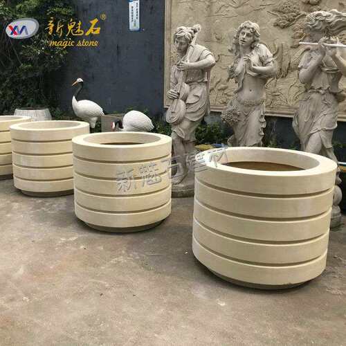 人造砂岩仿石圆形种植盆GRC混凝土大号市政花箱户外玻璃钢花钵