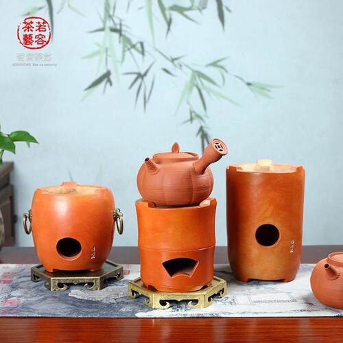 工夫茶副榜炉铜耳鼓炉闽西手工炭炉红泥工夫泡茶炉橄榄碳烤炉潮汕