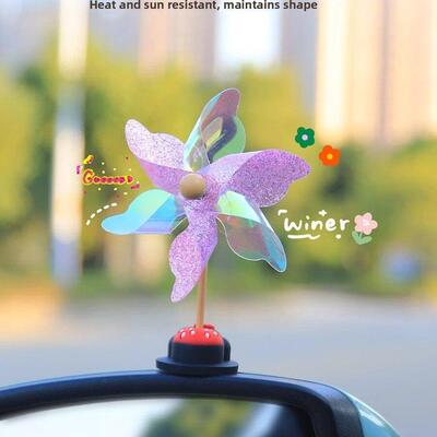 七彩风车头盔装饰品车载摆件电动车摩托车摆件小风车装饰旋转卖萌