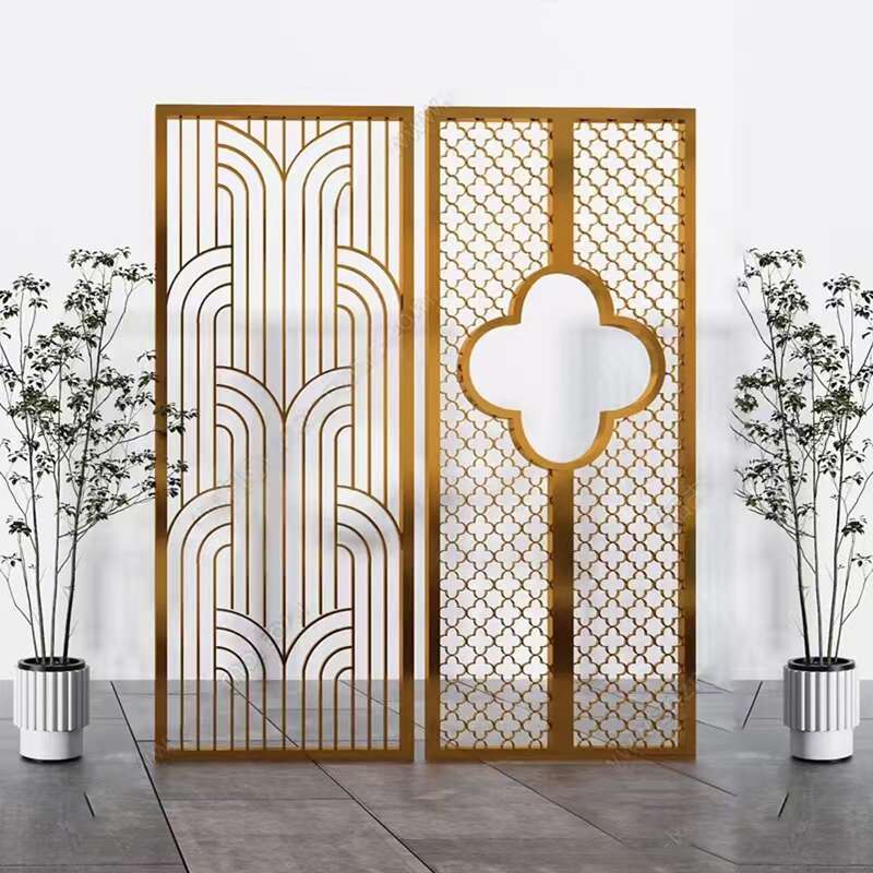 定制不锈钢金属镂空餐厅屏风隔断售楼部酒店会所铝雕轻奢入户格栅