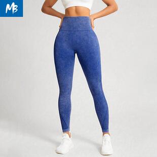 跨境磨砂高腰收腹提臀塑形裸感紧身高弹健身跑步户外仿牛仔瑜伽裤