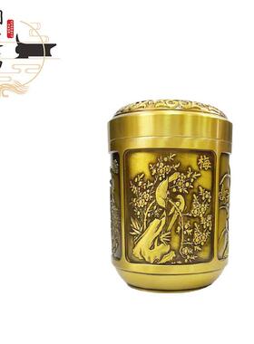 黄铜制作梅兰竹菊茶叶罐零钱罐铜摆件家居客厅礼品中式摆件镂空
