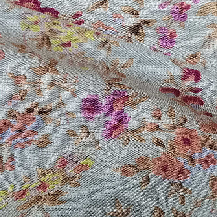 红亚麻节粘 印花粘面料 春棉麻亚麻女装麻竹面料印花布数码,纺织面料/辅料/配套,棉麻面料,淘宝优惠券,粉丝福利购,淘宝优惠卷