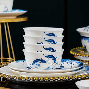 景德镇陶瓷家用骨瓷陶瓷碗碟碗盘套装中式青花瓷礼品批发餐具套装