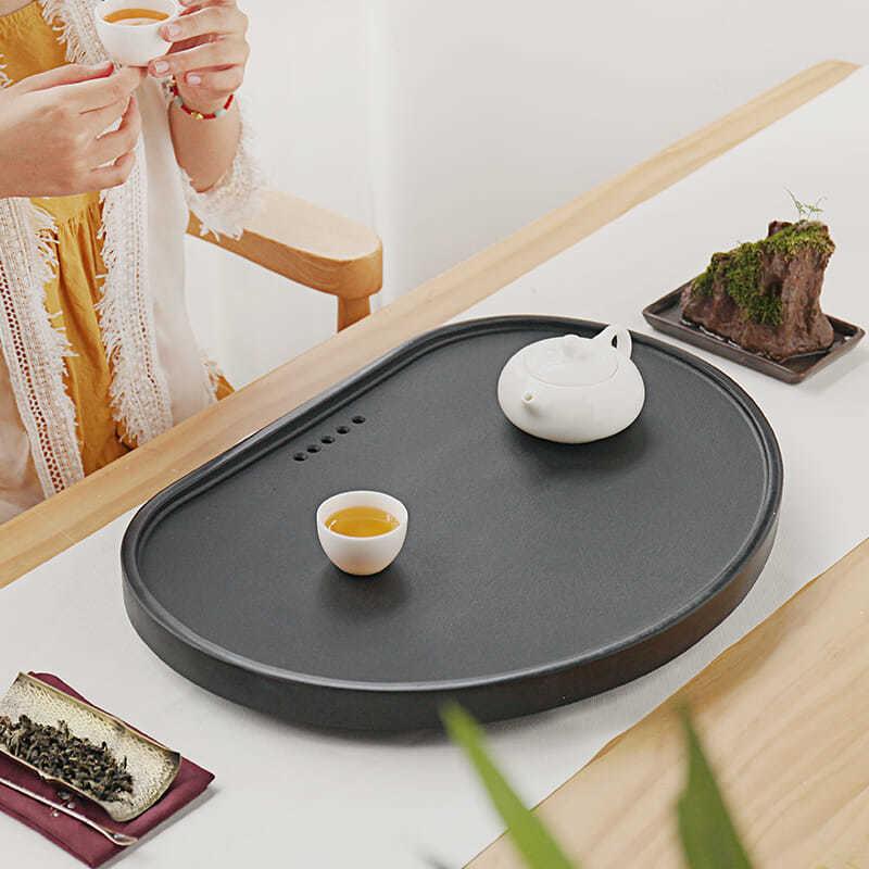 乌金石茶盘客厅泡茶简约排水管家用盘石材中式创意原石大小茶盘台