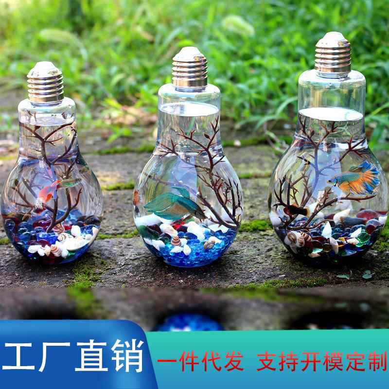 网红款微景观瓶摆摊创意彩灯灯泡瓶造景装饰孔雀桌面鱼缸斗鱼瓶