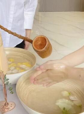 美容院瑜伽按摩专用spa欢迎仪式净洗手礼盆圆形竹制水勺瓢观赏