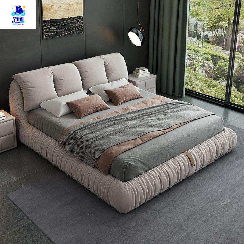 现代简约科技绒床主卧大床婚床榻榻米北欧布艺床轻奢意式双人床