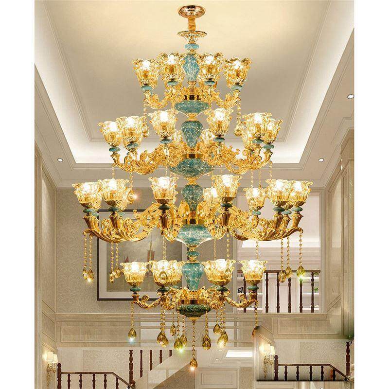 复式楼大吊灯别墅客厅三层陶瓷水晶灯欧式楼中楼大厅楼梯间长吊灯