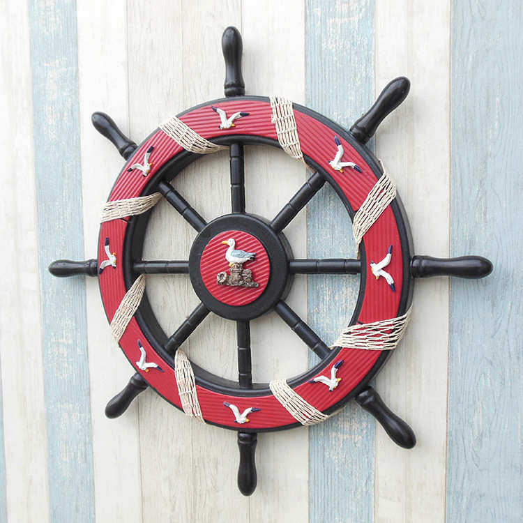 地中海风格装饰家具挂饰 木质船舵 舵手 实木工艺品 62公分,家居饰品,木雕,淘宝优惠券,粉丝福利购,淘宝优惠卷