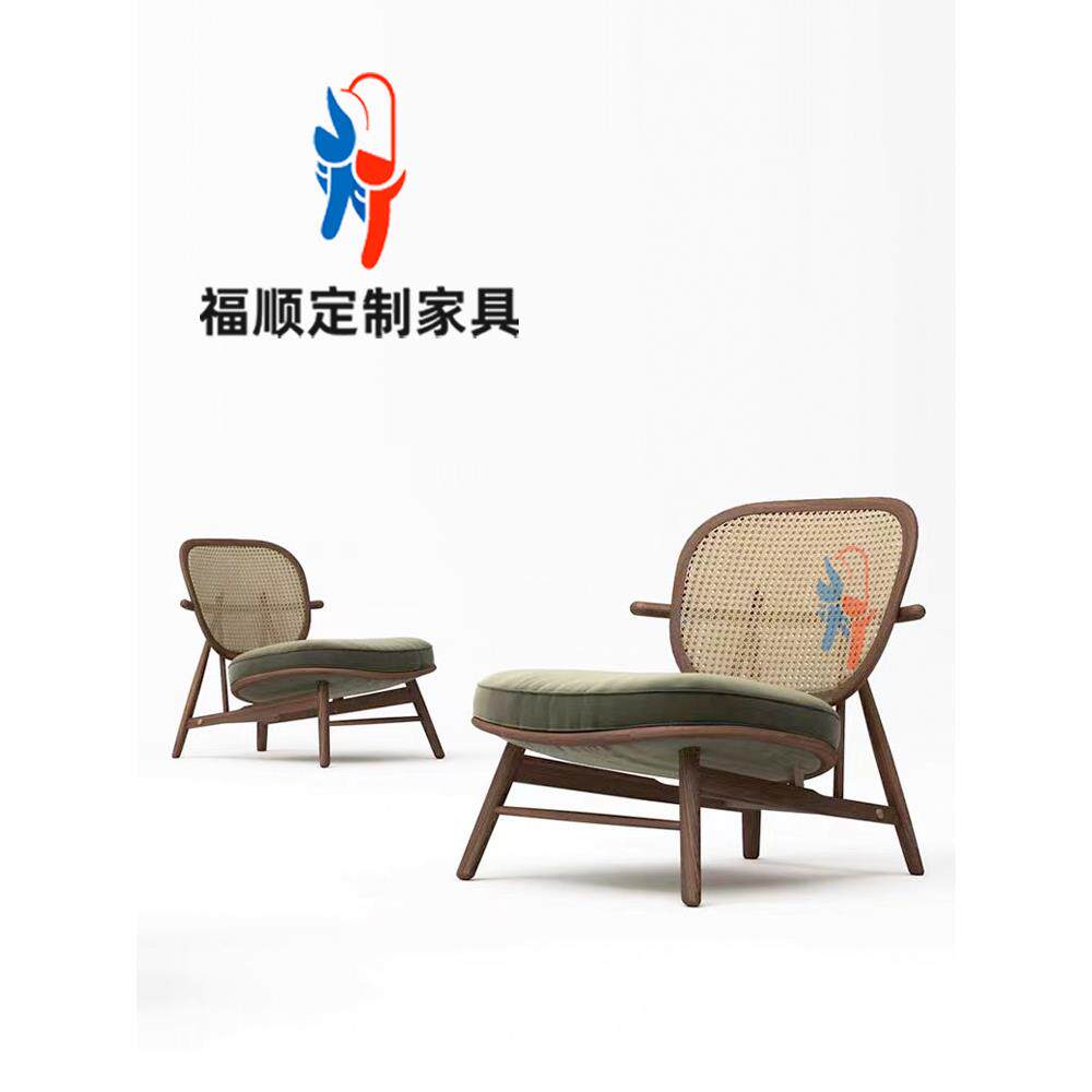 北欧简约单人沙发椅客厅藤编休闲椅大堂会客接待靠背椅会所民宿