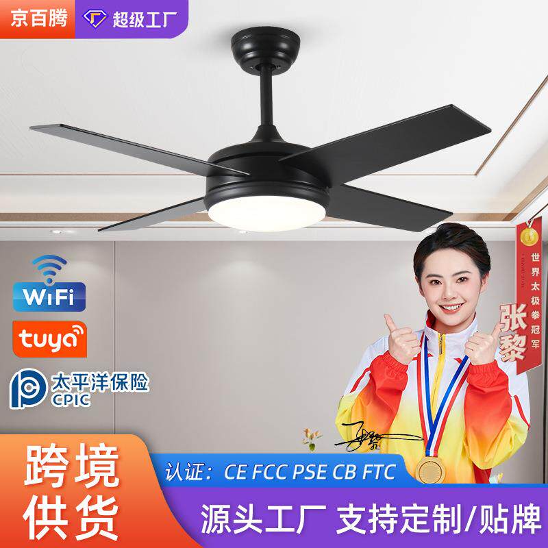 新款智能变频风扇灯餐厅客厅卧室吊扇灯北欧简约电扇灯语音控制