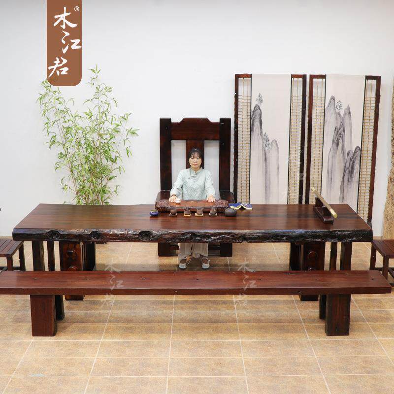 老船木大板桌中式茶桌实木书桌画案公司茶室会议桌原木办公桌茶几