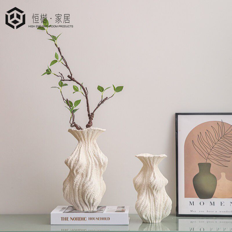 简约肌理创意大花瓶摆件轻奢高级感家居客厅桌面插花花器软装饰品
