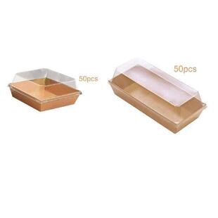 with Durable 50Pcs Boxes Paper Rectangle Lid Food Clear