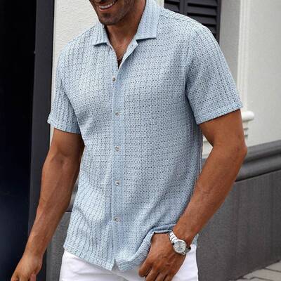 Men Casual Sleeve Shirt Collared Out Chest Pocket Summer