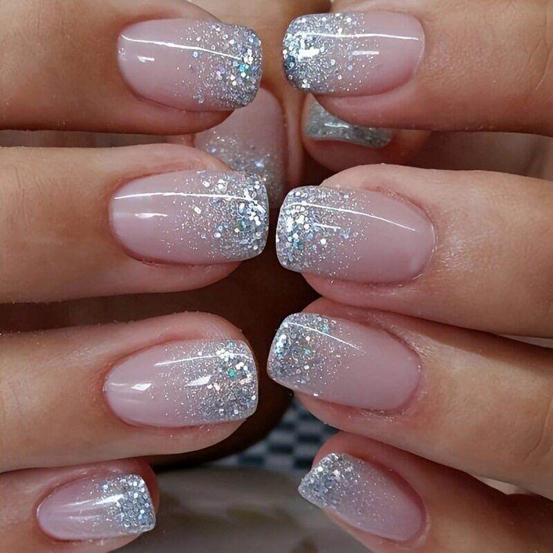 穿戴甲闪粉法式美甲贴片短款甲片假指甲成品甲nails