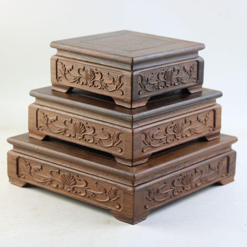 鸡翅木长方形底座实木雕刻佛像花瓶奇石工艺品摆件奇石托架可定