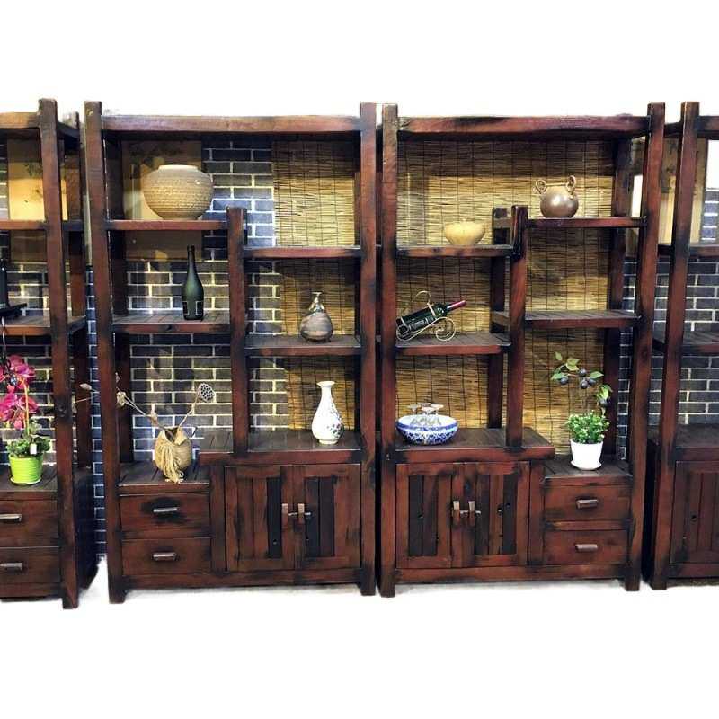老船木博古架实木货架中式茶叶架多宝阁办公室展示客厅玄关隔断kk