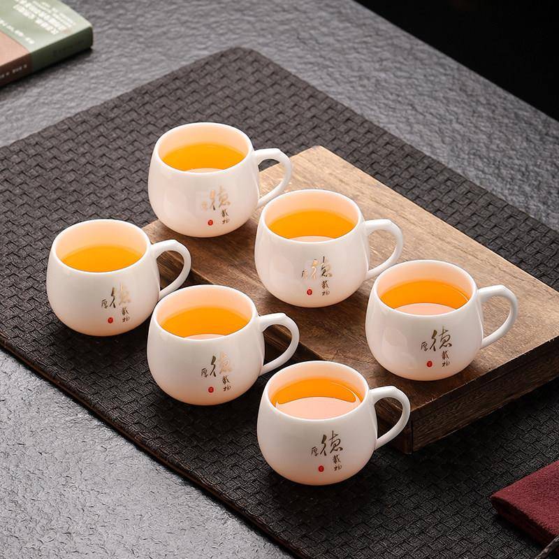 白瓷茶杯陶瓷喝茶专用主人杯待客家用带把防烫6只装品茗酒杯定制