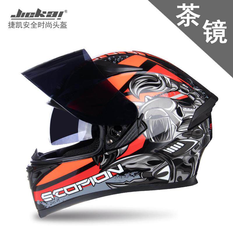 捷凯电动摩托车头盔男女全盔覆式炫酷四季犄角机车赛车安全帽